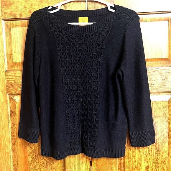 Sweater 3/4 Sleeve‎ Cotton Boat Neck Black Size L NWOT Ruby Rd - Picture 1 of 10